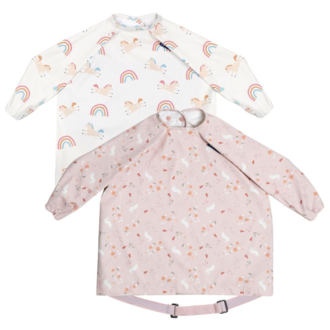 BIBaDO Long Sleeve Baby Bibs - Coverall Weaning Bib with Highchair Strap