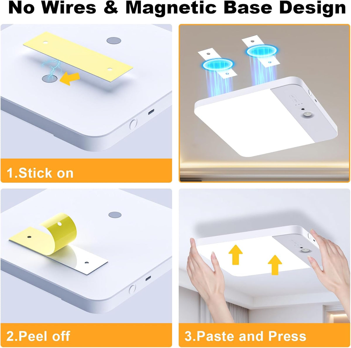 Motion Sensor Rechargeable LED Ceiling Light, Size 7.3", White, 1PCS