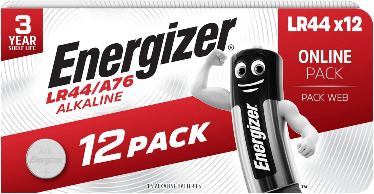 Energizer LR44 Batteries (12 Pack) - A76 Button Cell Battery