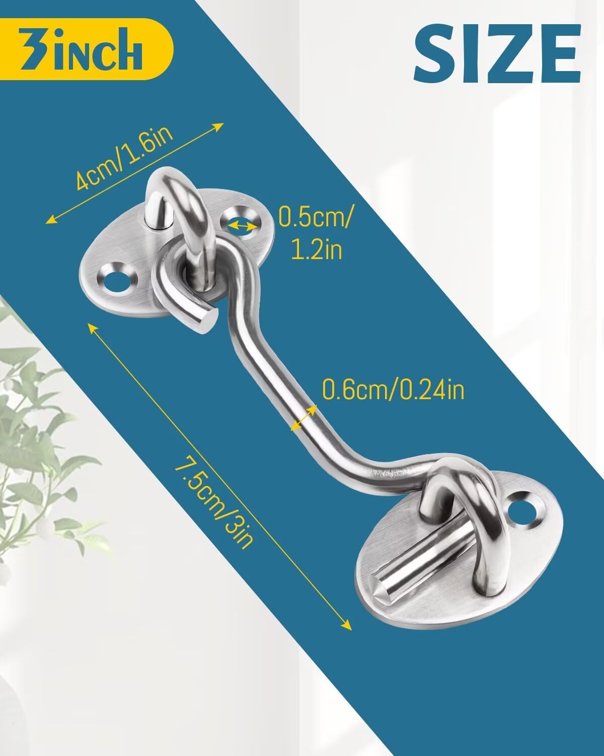 4 Inch Hook and Eye Latch, 1Pcs Stainless Steel Silver Gate Hook