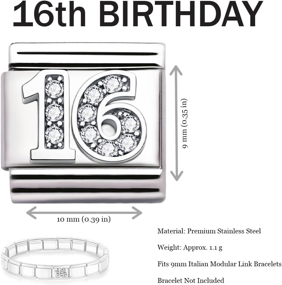 Italian Charm Link Number Birthday Milestones fit 9mm bracelet