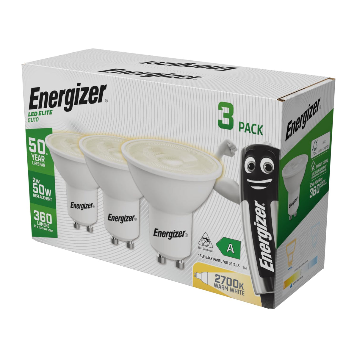 Energizer GU10 4.9W 50W Replacement LED Bulb 4 Pack (Daylight Non Dimmable)