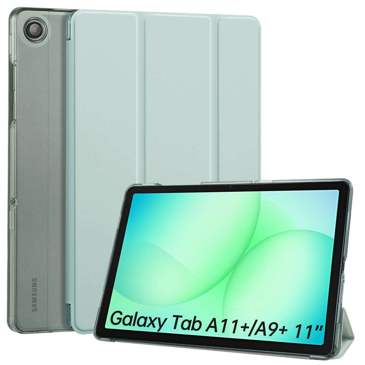 CoBak Case for Samsung Galaxy Tab A11+ Plus 11 Inch 2025/A9+ Plus 2023 - PU Leather Smart Cover with Auto Sleep/Wake for Tab A11+, Translucent Hard Shell, Multi-Viewing Angles, Green Pattern