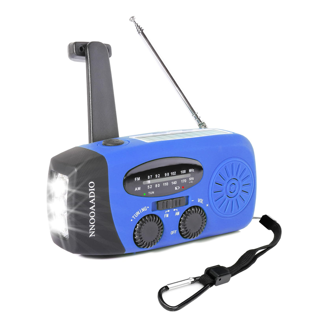 NNOOAADIO Wind Up Solar Hand Crank Radio, 2000mAh SOS Alarm for Camping