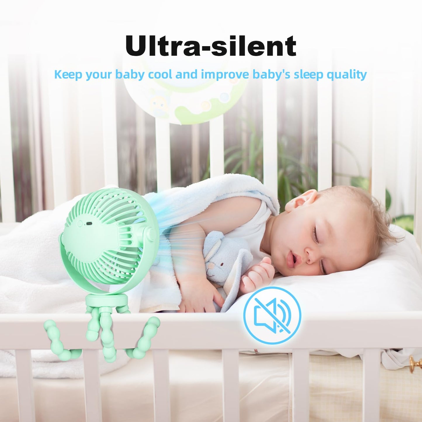 Baby Stroller Fan,20H Work Time Buggy Battery Powered Clip on Fan with Flexible Tripod Travel Beach Essentials for Car Seat Pram Crib Bike Treadmill Umbrella Wheelchairs Camping
