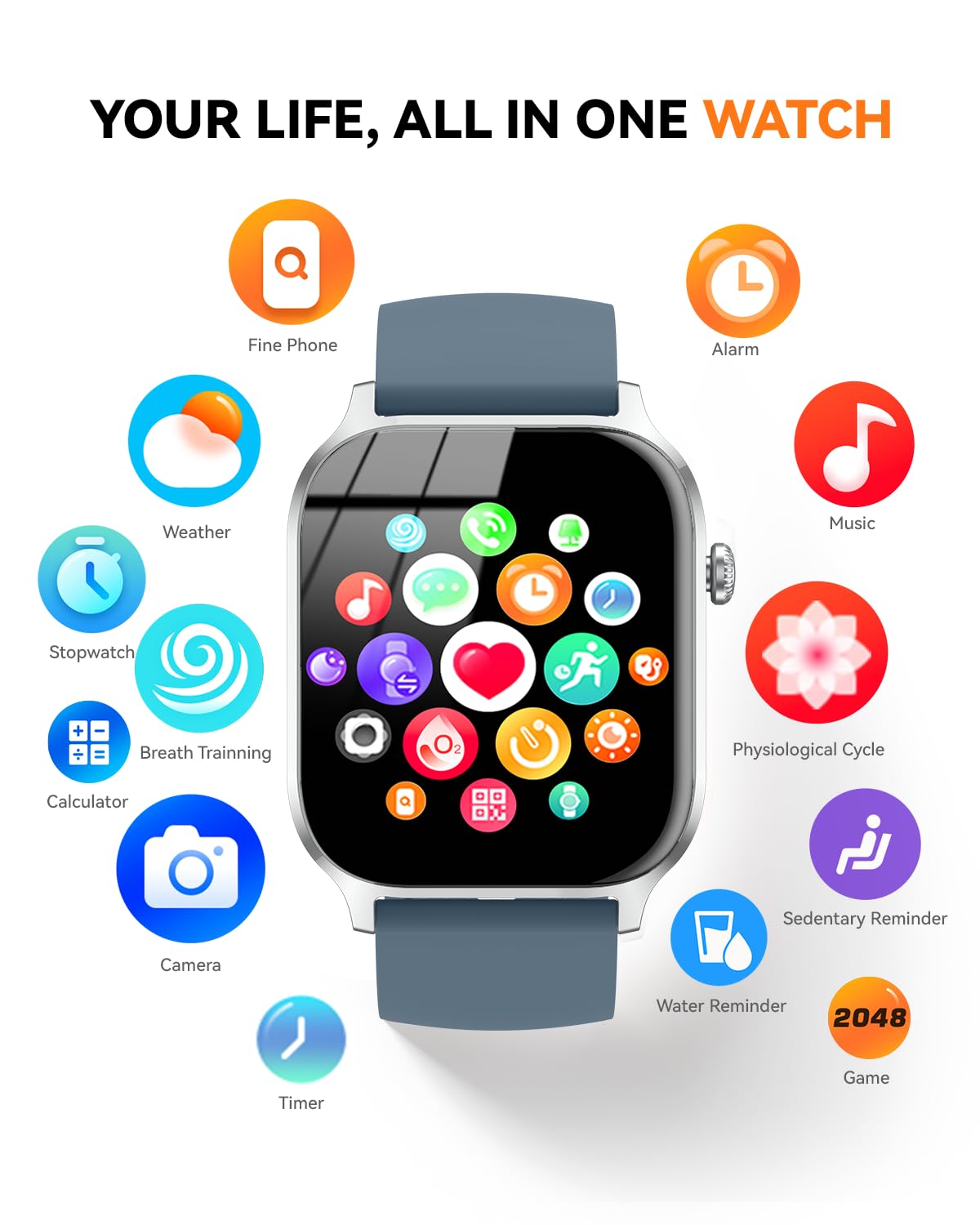Smart Watch for Men Women- Answer/Make Call, 2024 IP68 Waterproof Fitness Tracker Watch with Sleep Step Counter Activity Smartwatch for Samsung Android iPhone iOS (Black-Blue, 1.83)