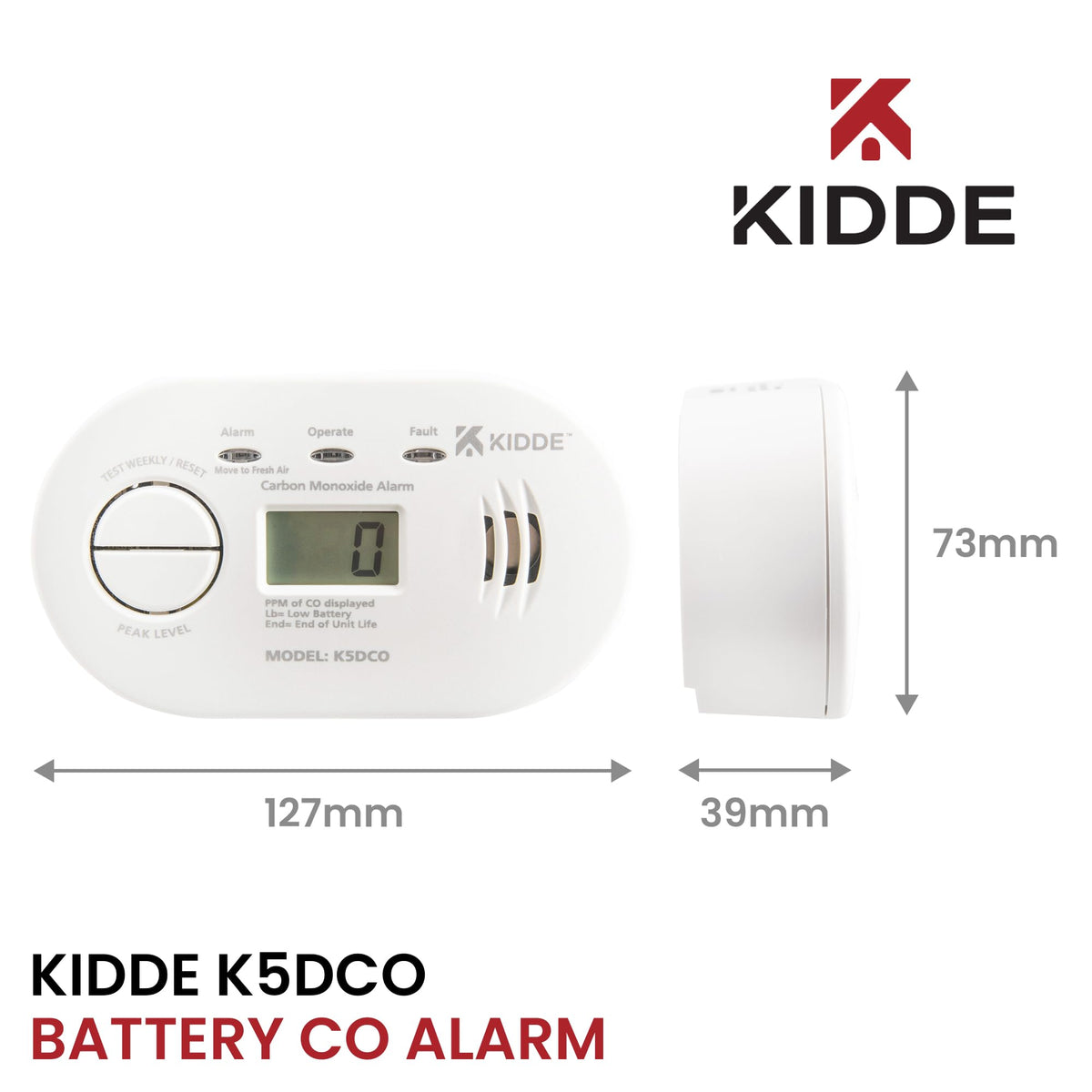 Kidde 5CO Carbon Monoxide Alarm and Detector with AA Batteries - 10 Year Sensor Life CO Alarm for Home