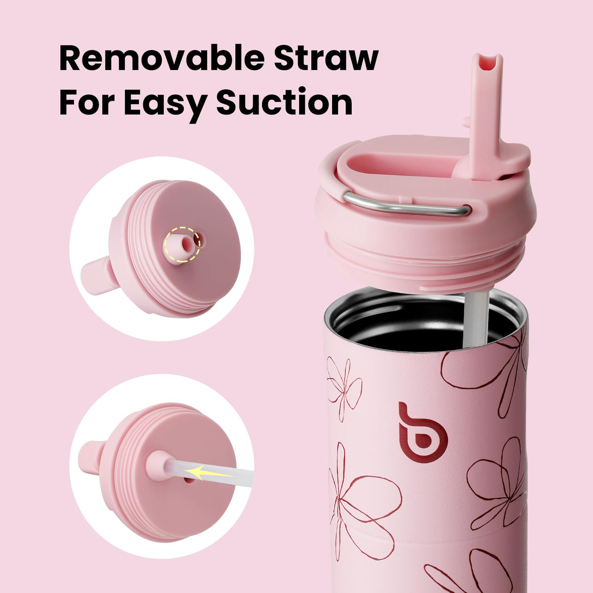 Bottle Bottle Stainless Steel Water Bottle 700ml with Straw and Lid Sports Insulated Metal Water Bottles with Handle(Black)