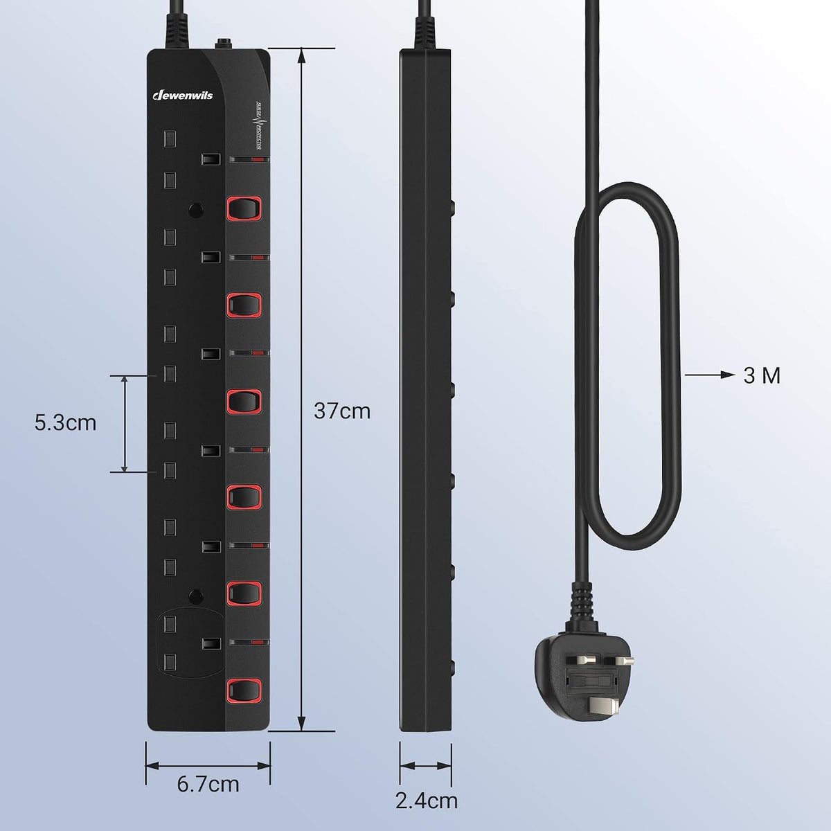 DEWENWILS 6 Way Surge Protected Extension Lead with Individual Switches