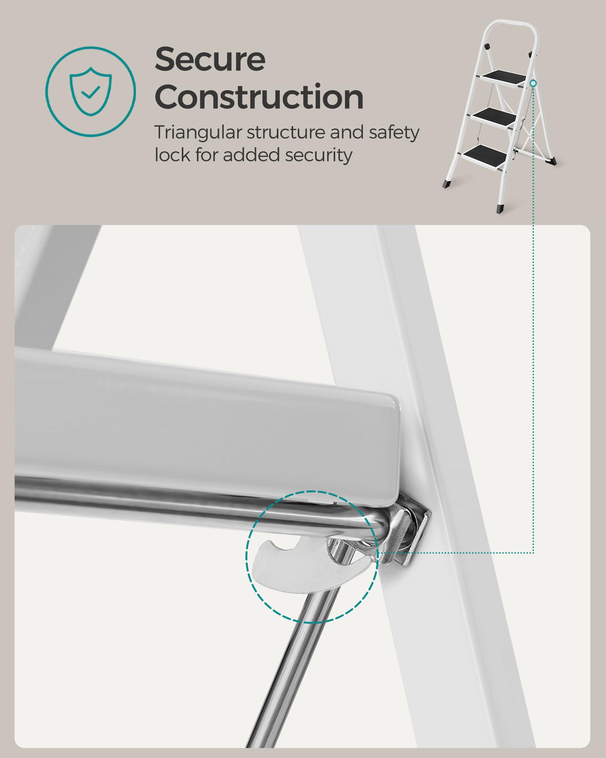 SONGMICS 2-Step Ladder, Folding Step Ladder, Safety, Holds up to 150KG