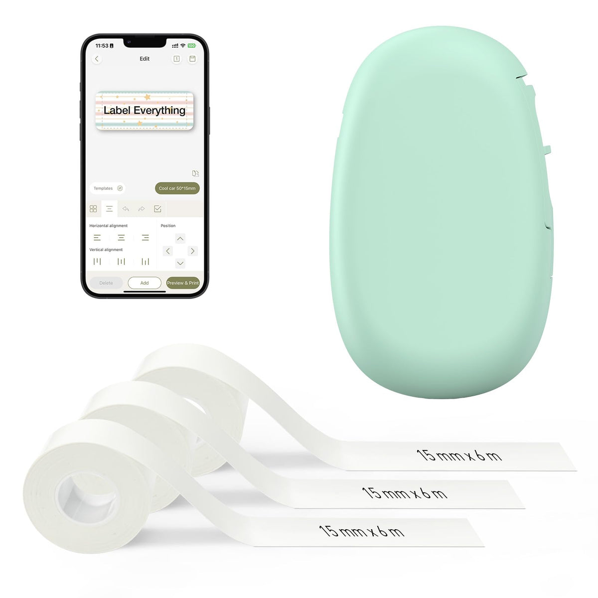 SUPVAN E10 Bluetooth Label Maker Machine with Tape, Green