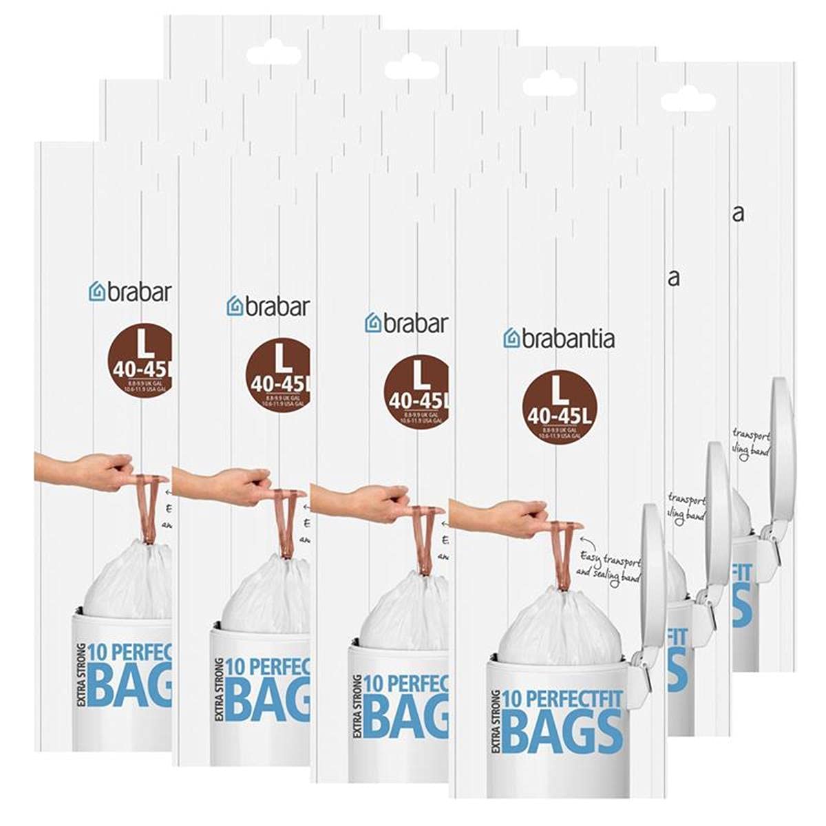 Brabantia Heavy Duty Perfect Fit Bin Liners (5 Packs of 20) 10-12 Litre