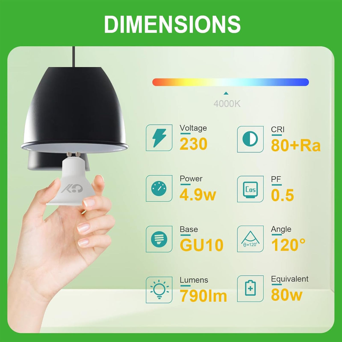 GY GU10 LED Bulb 4.9W 790lm Cool White 6500K Energy Saving LED Bulb, The New UK Energy Efficiency Class B Replaces 80W, 110°Beam Angle Non-Dimmable, 10 Pack