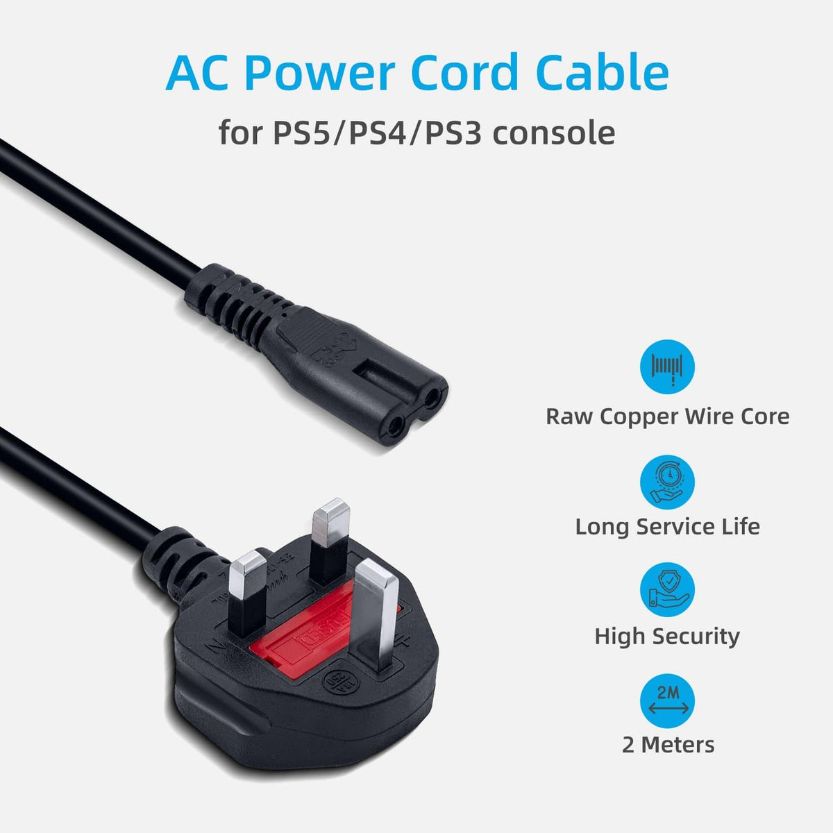 Mcbazel 3M UK Power Cable (IEC320C7 to BS 1363) C7 Figure 8 Power Lead,PS4 Power Cable,Kettle Lead/Power Cord compatible with Samsung LG Philips Toshiba TV/Printer/PS4/PS3/PS5