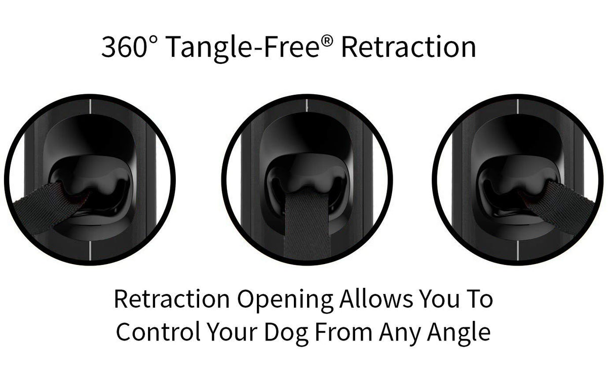 TUG 360° Tangle-Free Retractable Dog Lead for Up to 25 kg Dogs | 5 m Strong Nylon Tape | One-Handed Brake, Pause, Lock (Medium, White/Orange)