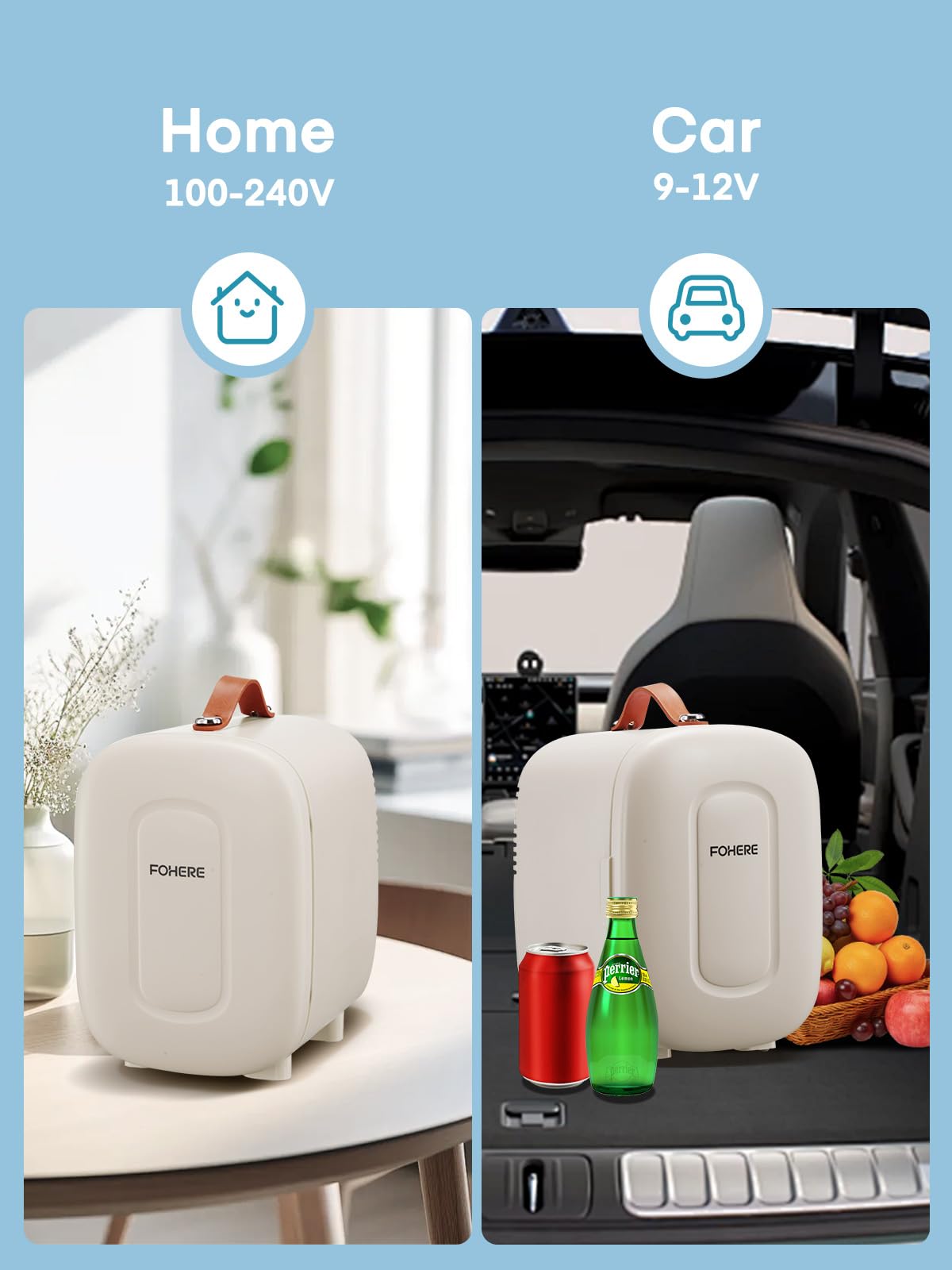 FOHERE Mini Fridge Portable, 5 Liter/6 Cans Small Fridge Cooler & Warmer, Quiet, DC/AC Power, Cmpact Mini Fridge for Bedrooms, Office, Skincare, Car, Travel, Black