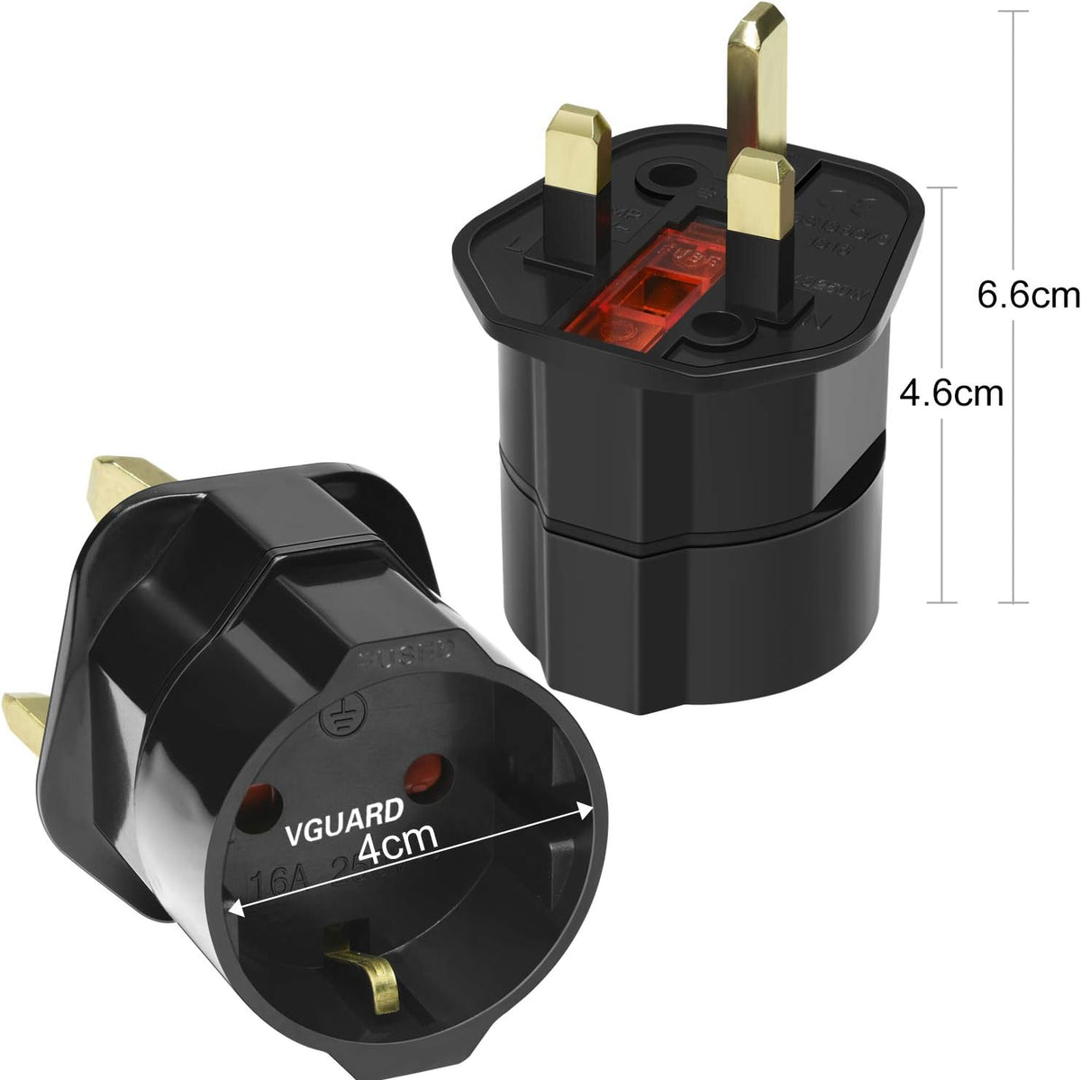 VGUARD European to UK Plug Adapter 2 Pack BS8546 Certified Travel Adapter 2-Pin to 3-Pin, EU Schuko to UK Plug with 13A Fuse for Europe French Spanish German Turkish to UK Socket - Black