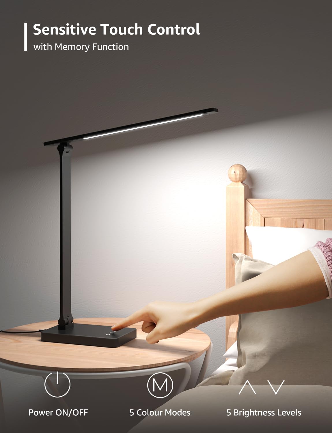 Lepro Desk Lamp, 800lm LED Desk Lamp with Power Adapter, Dimmable, Eye-Care