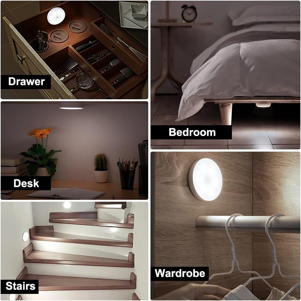 Motion Sensor Lights Indoor Rechargeable Wireless Wall Light LED Stair Night Lights Lamps with Auto/On/Off for Stairs Living Room Bathroom Corridors Closet Kitchen Under Cabinets (6000K, 3 Pack)