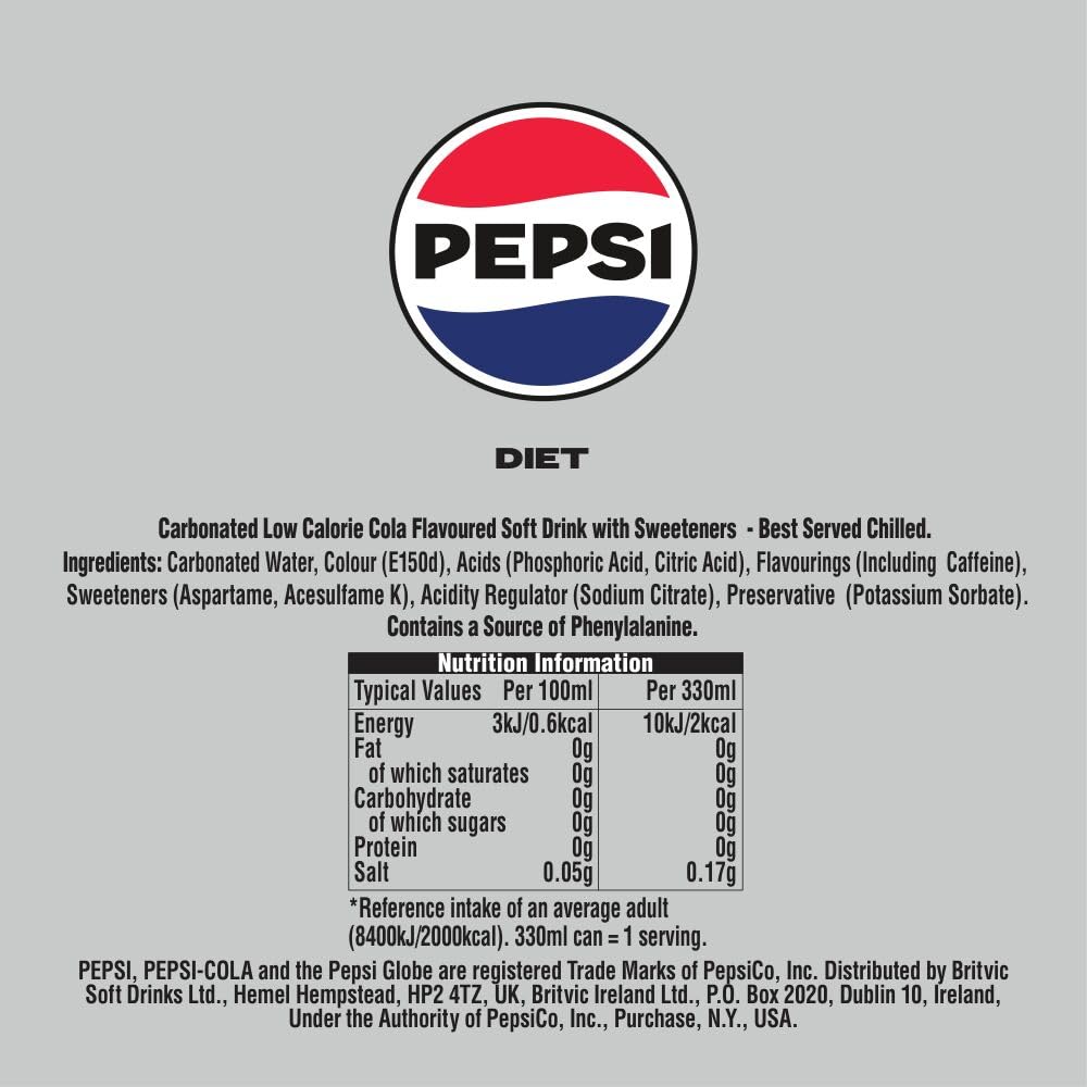 Pepsi Diet Cola | 330ml Can | 24 Pack