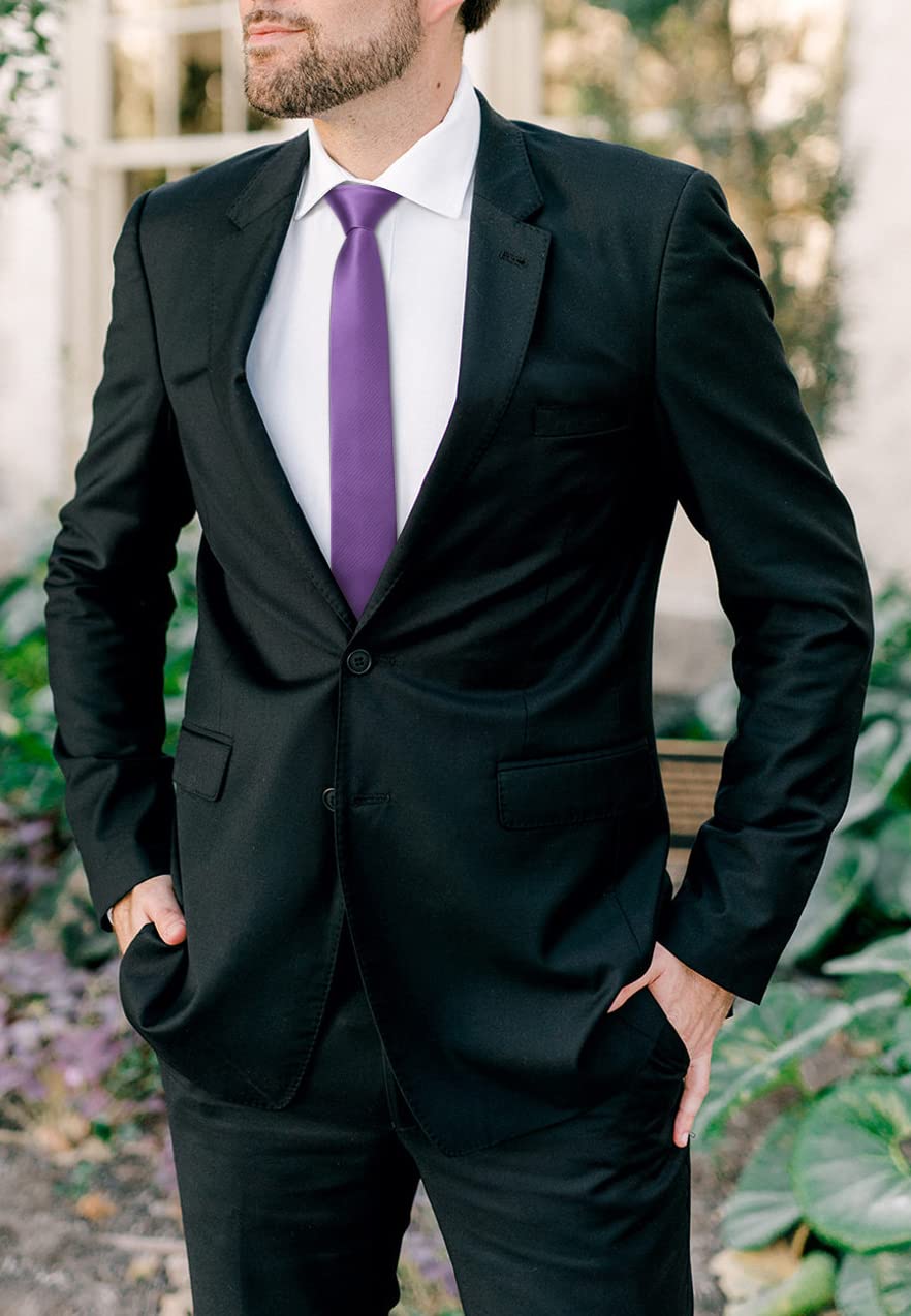 HISDERN Skinny Tie Solid Color 6cm Slim Ties for Men Wedding Classic Formal Business Necktie