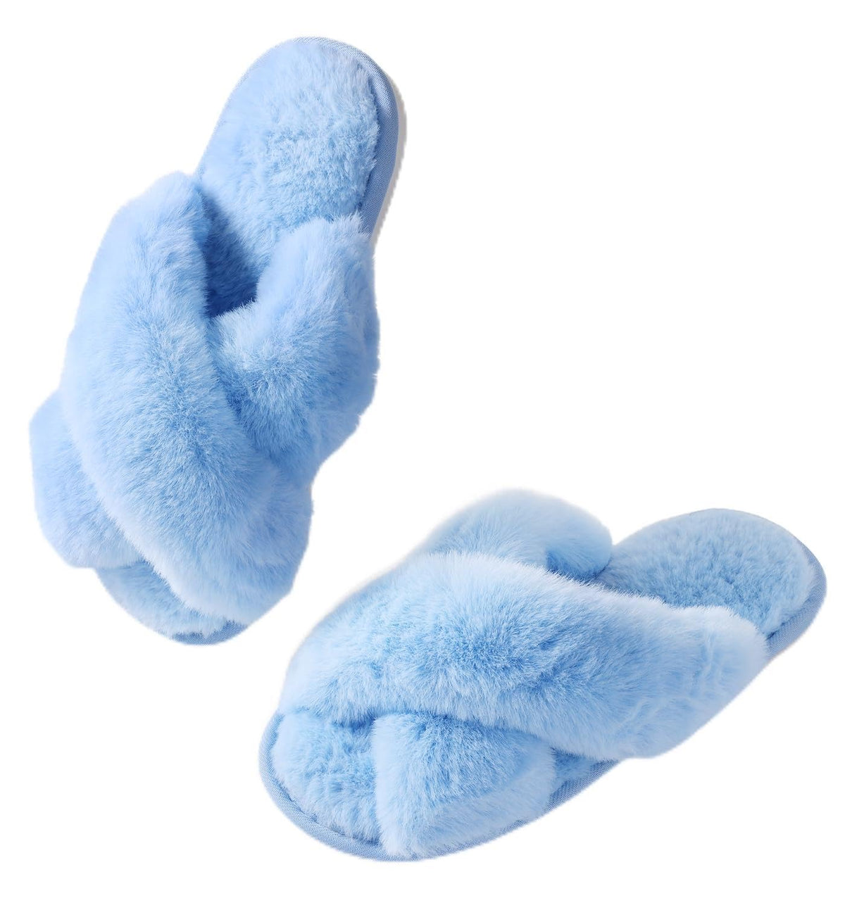 Ankis Women Slippers Fluffy Slippers Memory Foam, Cross Band Furry Open Toe Slippers Cozy Plush Home Shoes Indoor Outdoor Anti-Slide Slipper