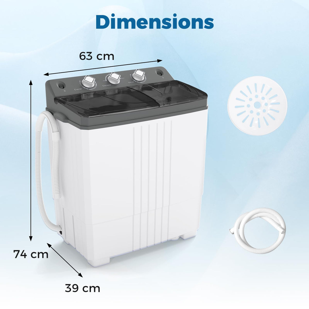 COSTWAY Twin Tub Washing Machine, 8KG (5KG Washer+3KG Dryer)