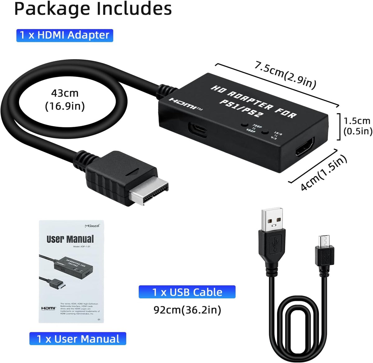 Mcbazel PS1/PS2 To HDMI Adapter,Multifunctional HDTV HDMI Cable Adapter for PS1/PS2/PS One