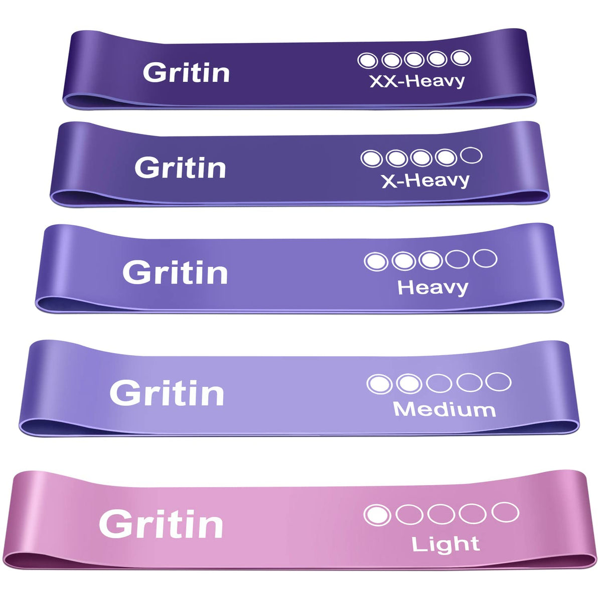 Gritin Resistance Bands, Set of 5 Skin-Friendly Resistance Exercise Band