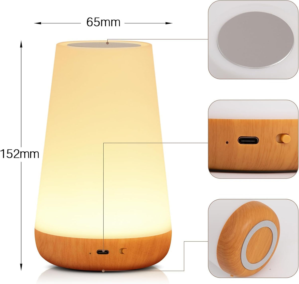 Ledivion Night Light, LED Touch Bedside Table Lamp, RGB Colours Changing, 5 Brightness Level, Timing Function, Dimmable Rechargable Remote Control Light for Bedroom, Living Room