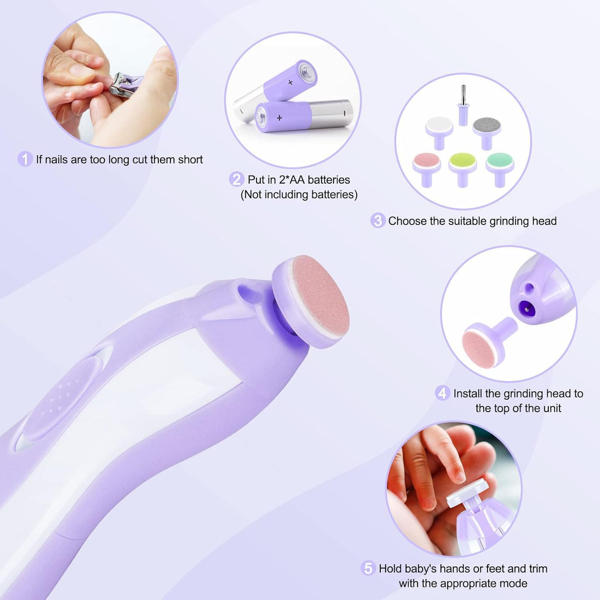 Qunlions life Baby Nail Trimmer Electric, 6 in 1 Rechargeable Baby Nail Clippers Manicure Set Grooming Kit for Toddler Infant or Adults (Pink)