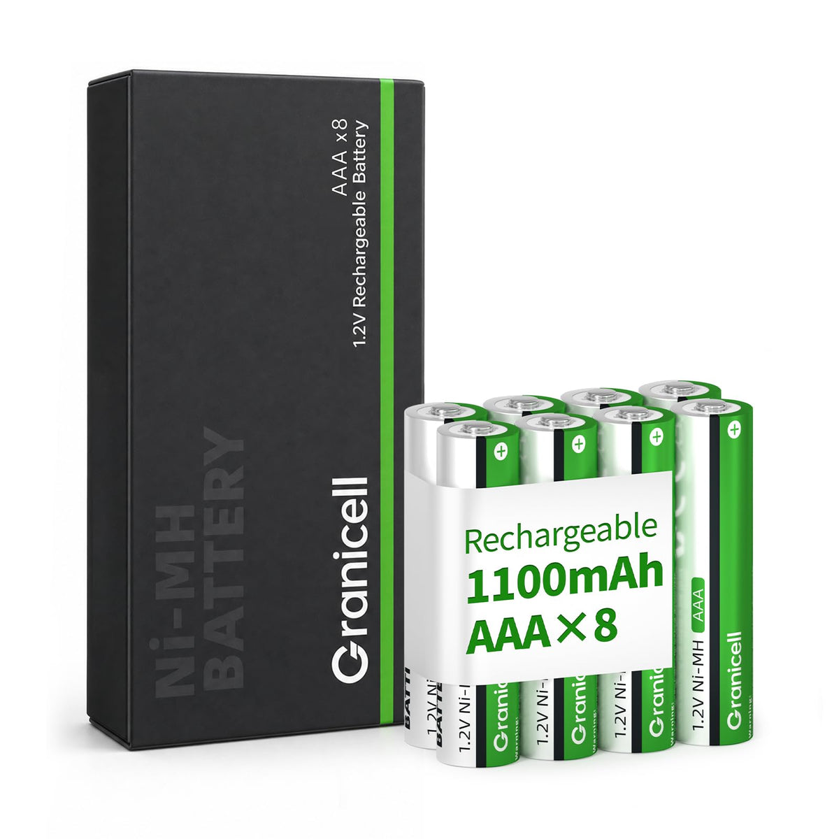Granicell AAA Rechargeable Batteries (12 Pack), 1100mAh, 1.2V NiMH