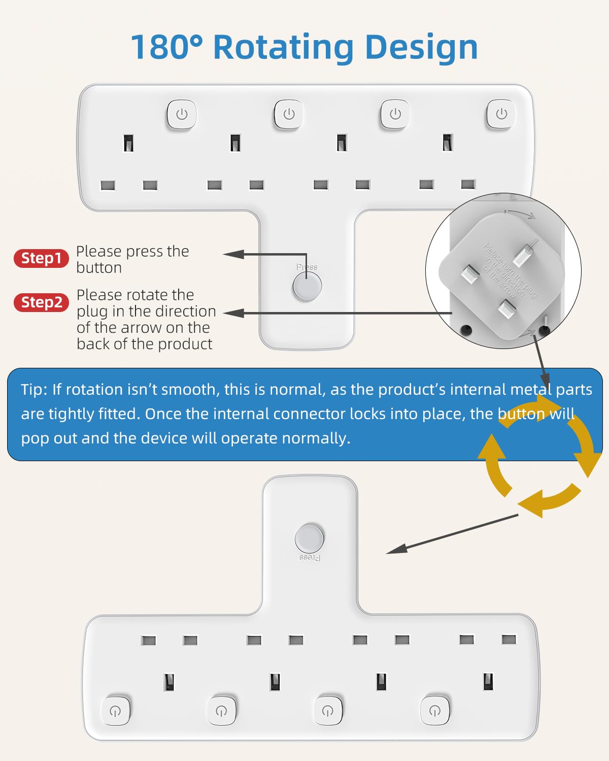 Plug Adapter, Mscien 3 Way Extension Plug with 3 USB, Plug Extension Socket with Independent Switches, Multi Plug Adaptor UK Built-in Surge Protector with 180 Degree Rotation Button