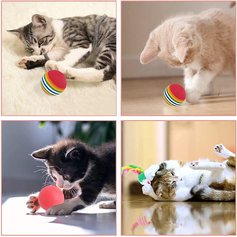 20 Pcs Cat Toys for Indoor Kitten, Collapsible Tunnel, Interactive Feather Wand Ball Spring Mice Toy for Puppy Kitty