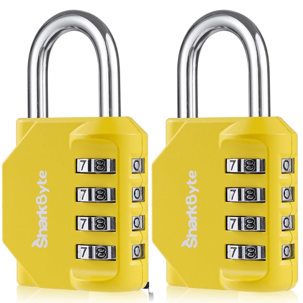 SharkByte Heavy Duty Combination Padlock – 4-Digit Weatherproof Outdoor Lock with Stainless Steel Shackle, Anti-Rust Resettable Code for Gym, School, Locker, Shed, Toolbox, Gate & Warehouse - Red