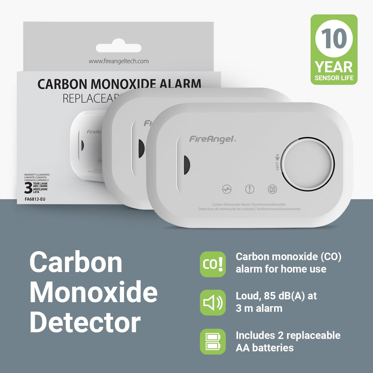 FireAngel SB1-R Smoke Alarm and FA6813 Carbon Monoxide Detector Set