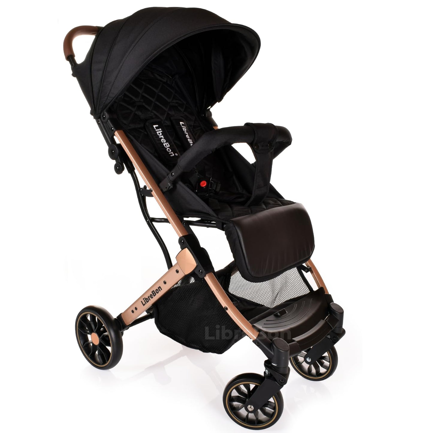 Lightweight Stroller, Baby Pushchair, Compact Travel Buggy, One Hand Foldable, Upgraded Wheels, Four Seasons Stroller, Foot Cover, Mommy Bag, Rain Cover (Pink - Rose Gold Frame)