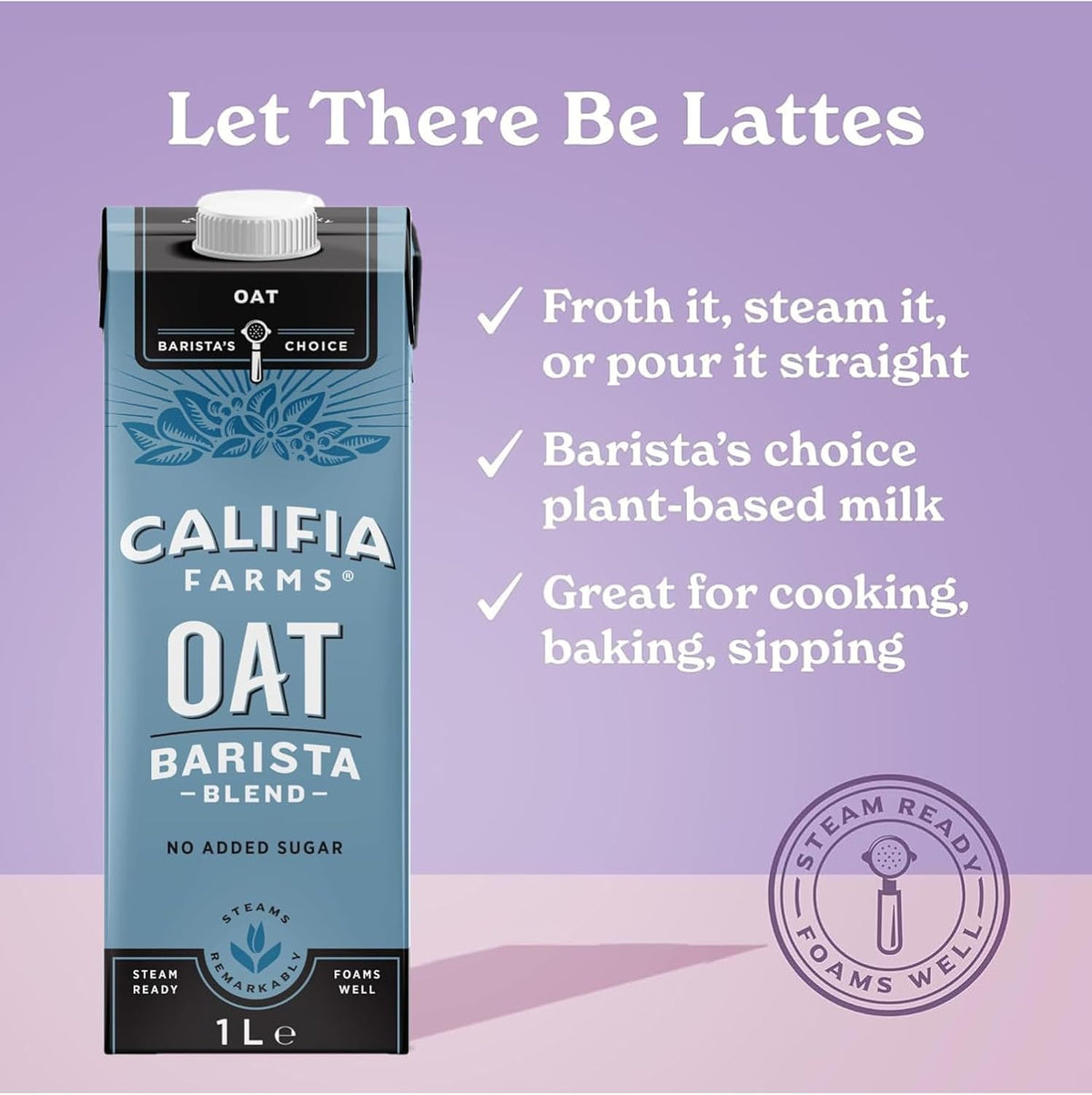 Califia Farms Oat Barista Blend with Calcium - Dairy Free, Lactose Free, Vegan (6 x 1L)