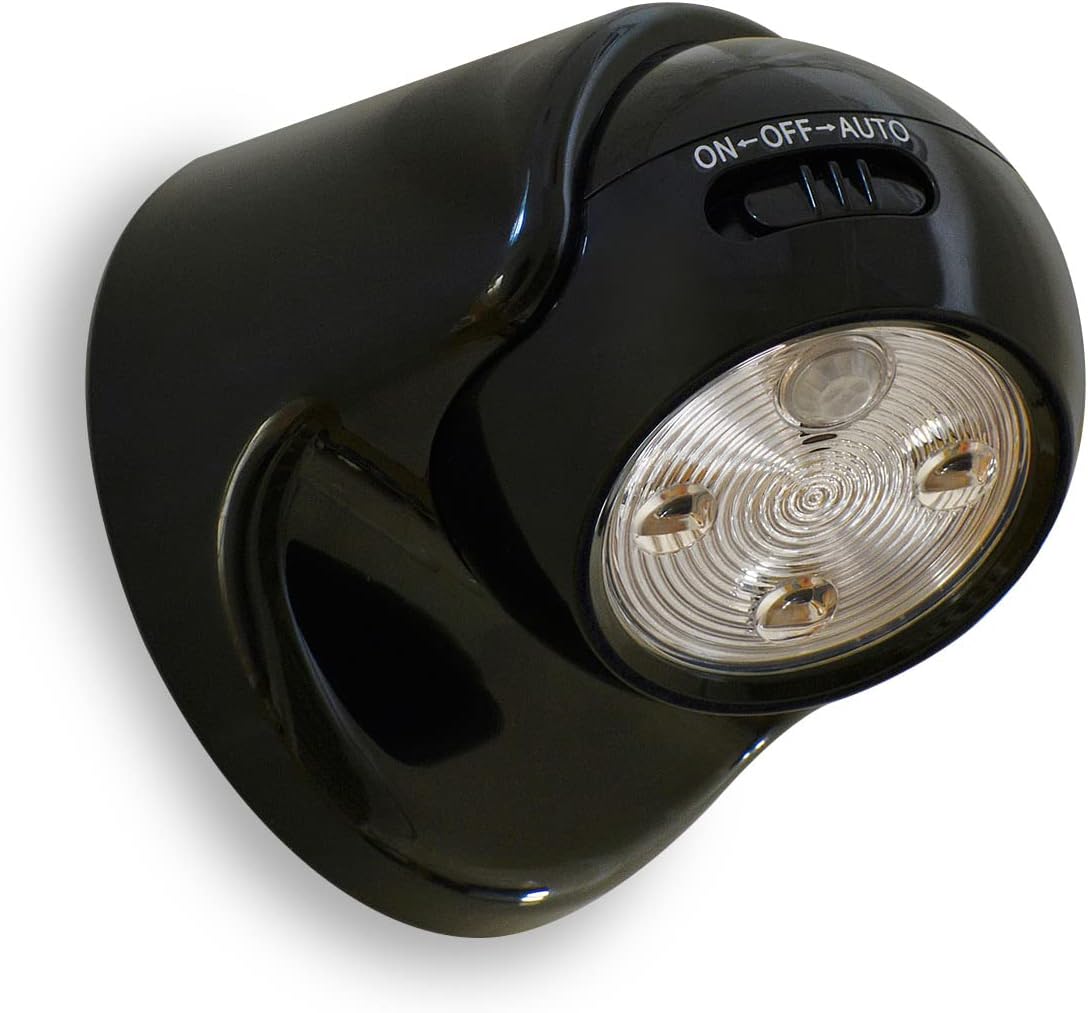 Auraglow Motion Sensor Security Light, Wireless Battery Powered PIR, Black
