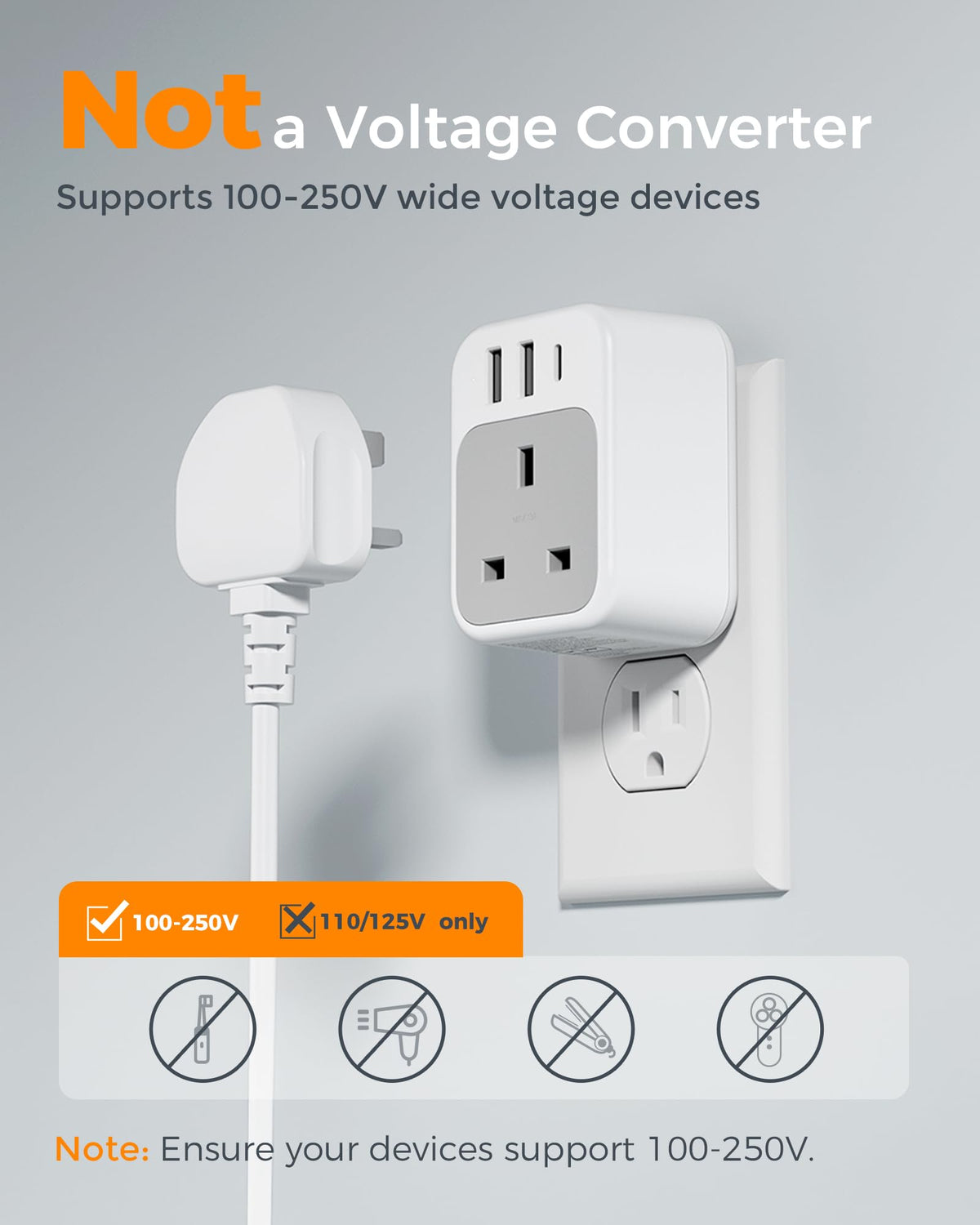 TESSAN UK to South Africa Plug Adapter, Type M Travel Adaptor with USB C