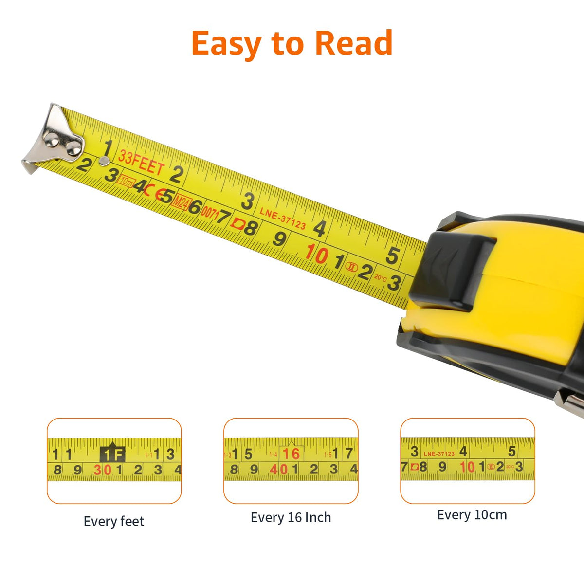 Amazon Basics Self-Locking Tape Measure, MID Accuracy, 7.6 m (2-Pack) meters Scale, Yellow