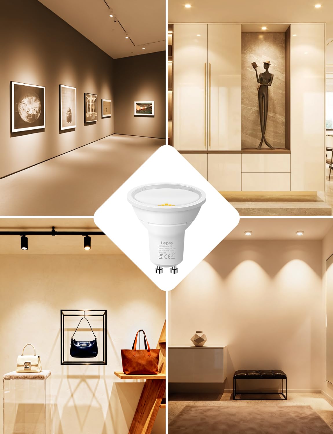 Lepro GU10 LED Bulbs A Rated, Cool White 6500K, 590LM,3.3W (50W Equivalent)