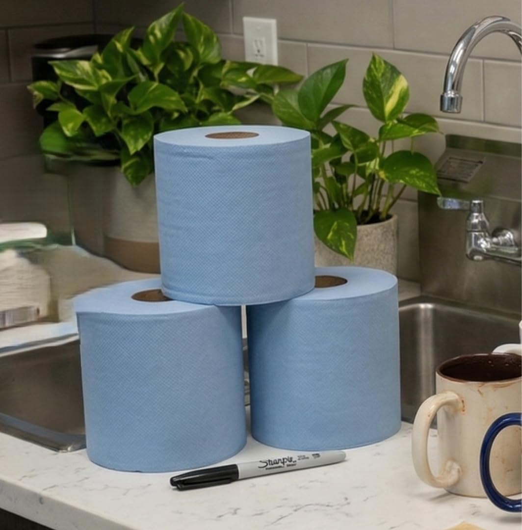 Bargain Factory Blue CENTREFEED Rolls 2 PLY 12 Pack Paper Towels Hand Towel Tissue Premium Quality Wall Mounted Lockable Rolls 100m
