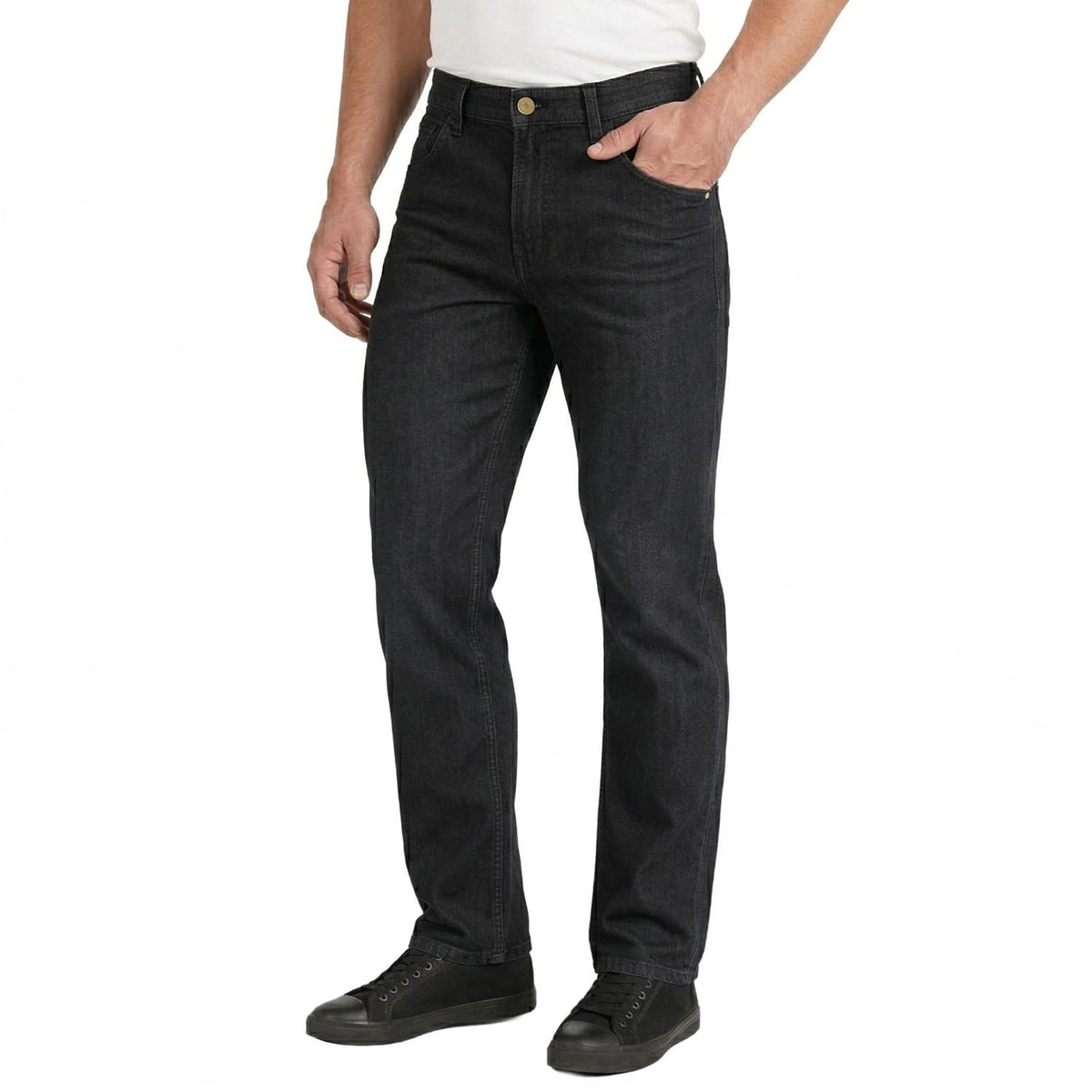 Lee Cooper Men's Jeans Classic Regular Fit with 5 Pockets Design Zip Fly & Belt Loop Heavy Duty Denim Wash Stretch Plain Casual Workwear Durable Utility Straight Leg Work Pants (Black/Navy)