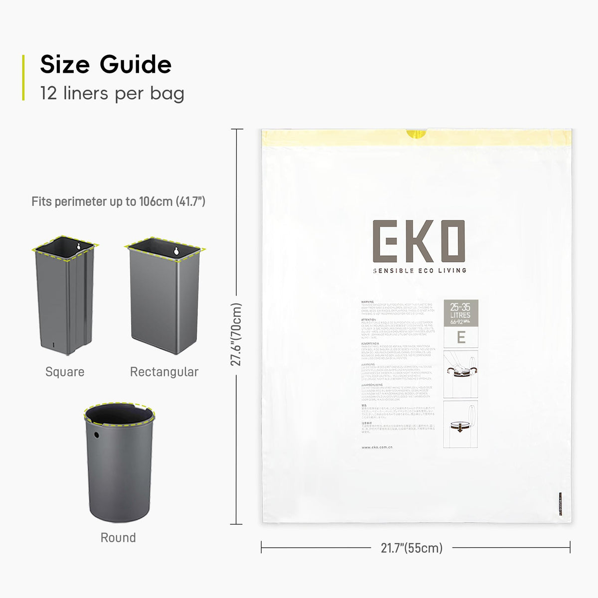 EKO Bin Bags, Kitchen Bin Liners, Drawstring, 40-60 Litre, 12 Count, Code F