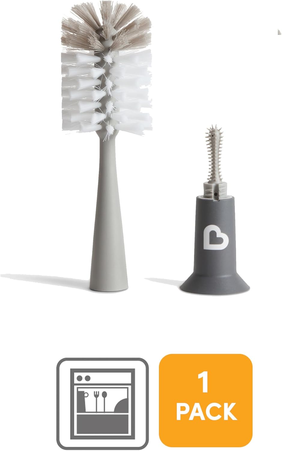 Munchkin 1 Pack Bristle Bottle Brush for Baby Cups | Built-in Teat | Grey