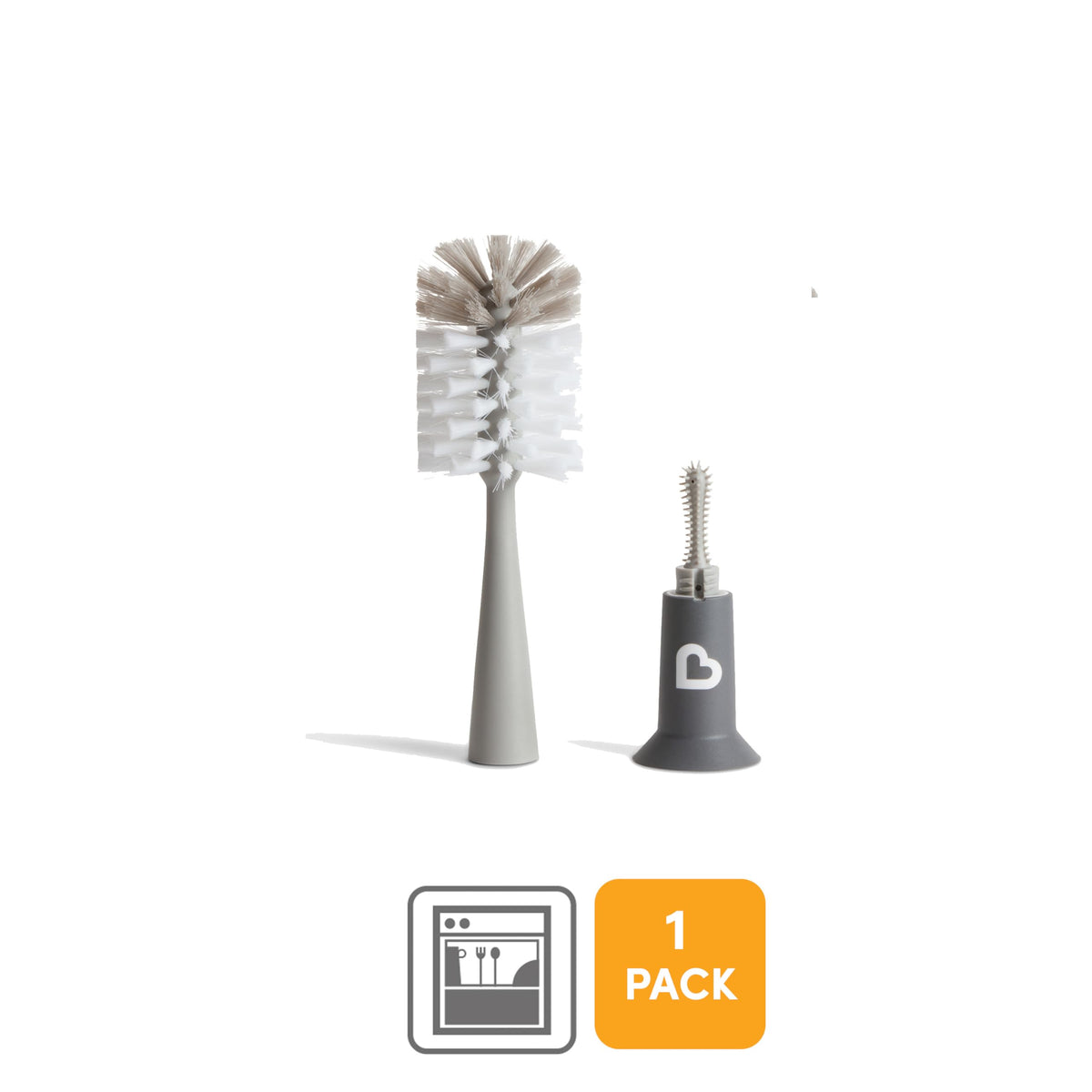 Munchkin 1 Pack Bristle Bottle Brush for Baby Cups | Built-in Teat | Grey