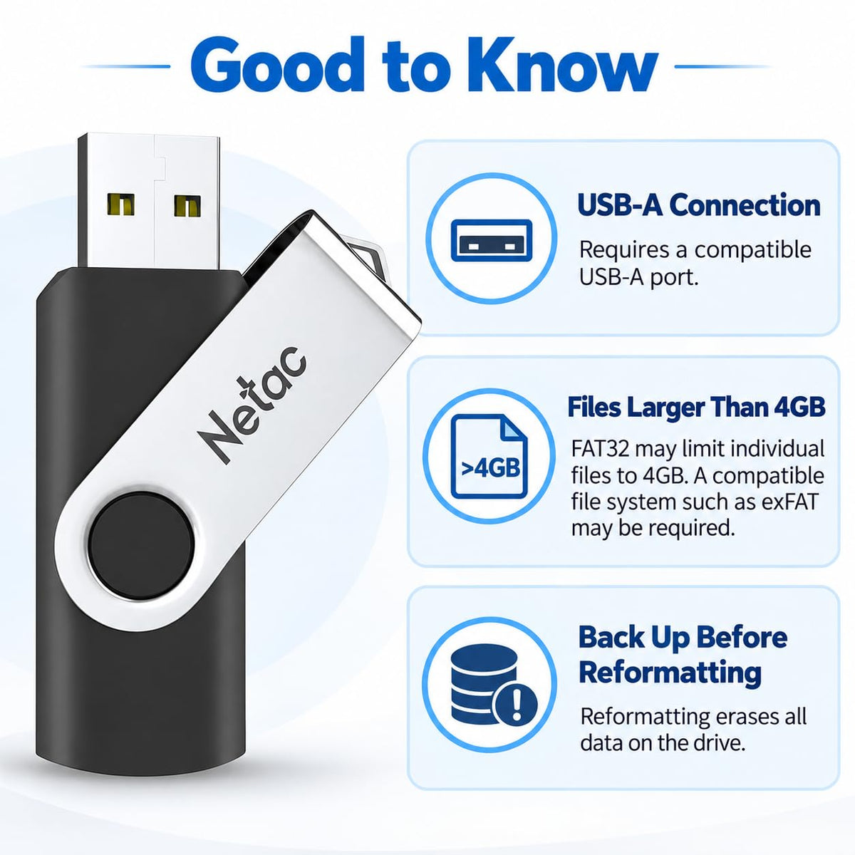 Netac 64GB USB 2.0 Flash Drive, Swivel Design Memory Sticks, Pen Drive, Usb Sticks for Data Storage, Zip Drive and jump Drive with LED Light