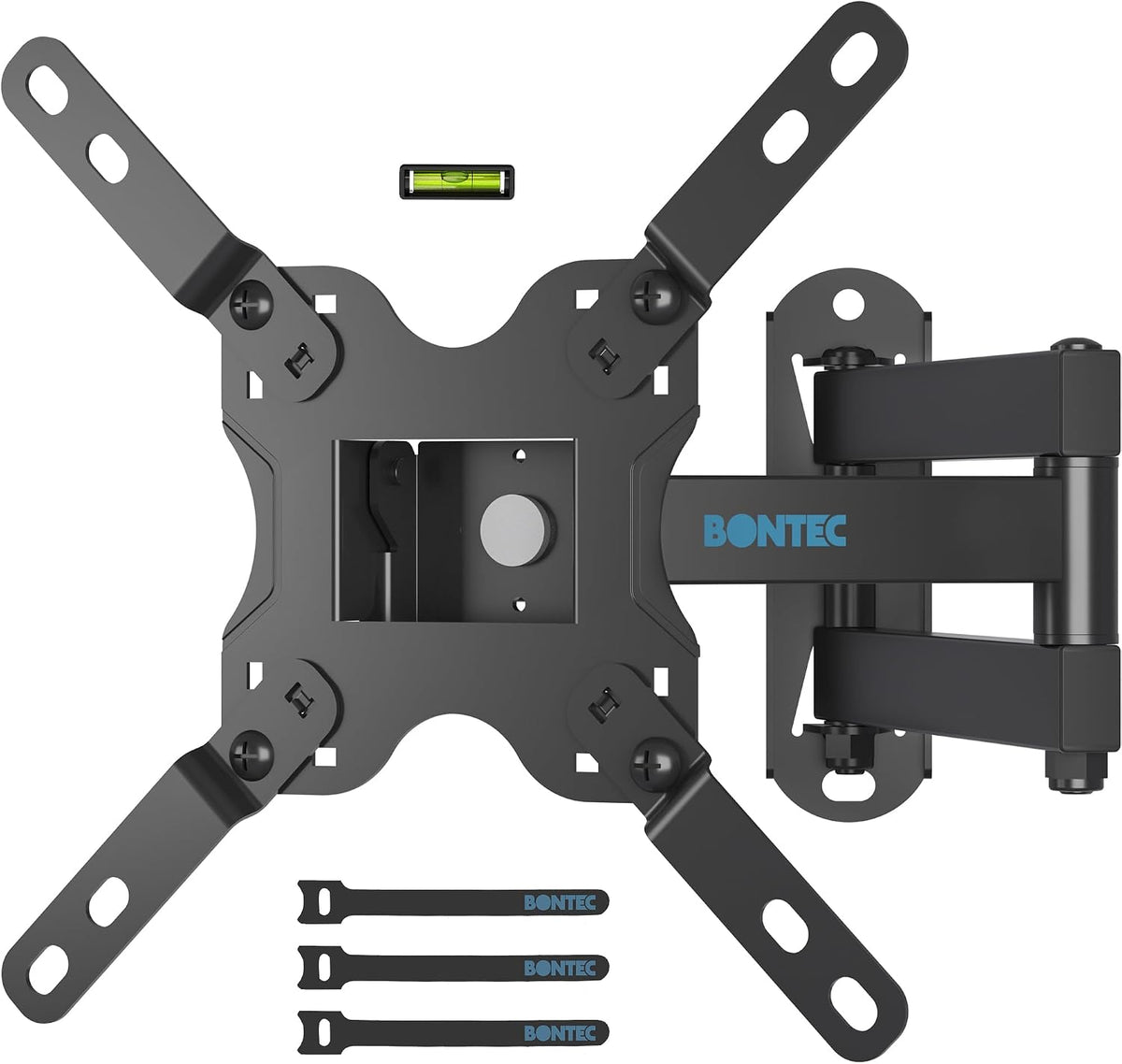BONTEC TV Wall Bracket for Most 13-42 Inch TV, Adjustable TV Wall Mount, Tilt, Swivel, 360°Rotation, VESA 200x200mm up to 20kg, Universal TV Mount with Safety Screws, Bubble Level, Cable Ties Included