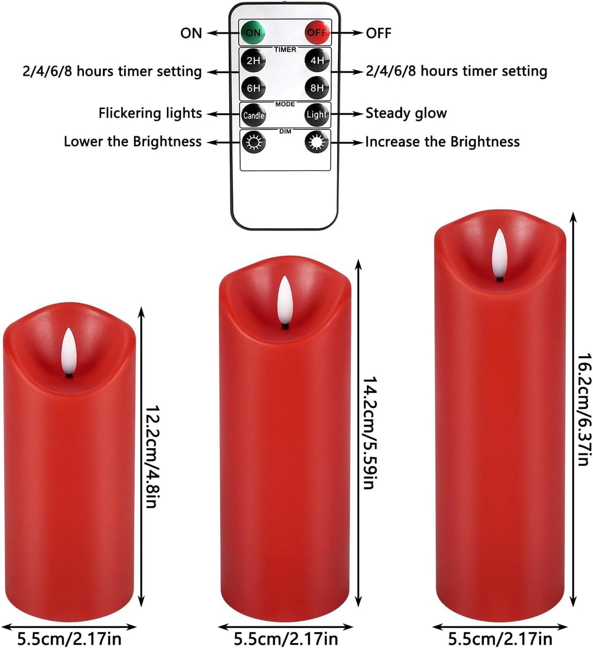 LIVEN Flickering Flameless Candles Battery Operated with Remote,Led Pillar Candles with Realistic Moving Wick Candles for Halloween,Christmas,Home Decor Pack of 12 (D2.2 xH 5" 6" 7")(White)